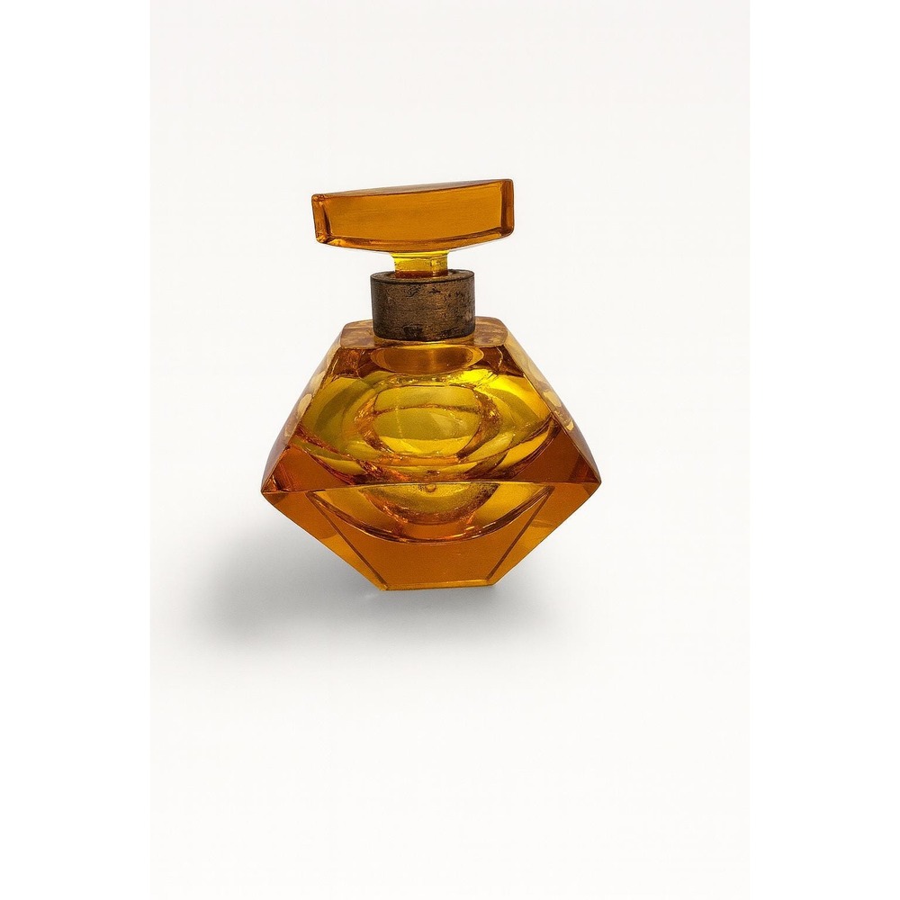 Vintage Amber Cut Glass Perfume Bottle Faceted Vanity Décor Collectible